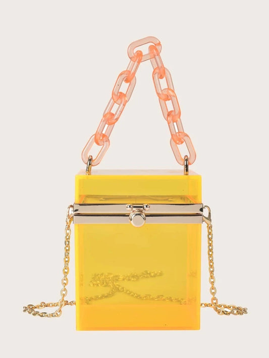 CM-BGS022047 Women Trendy Seoul Style Mini Clear Box Bag - Yellow