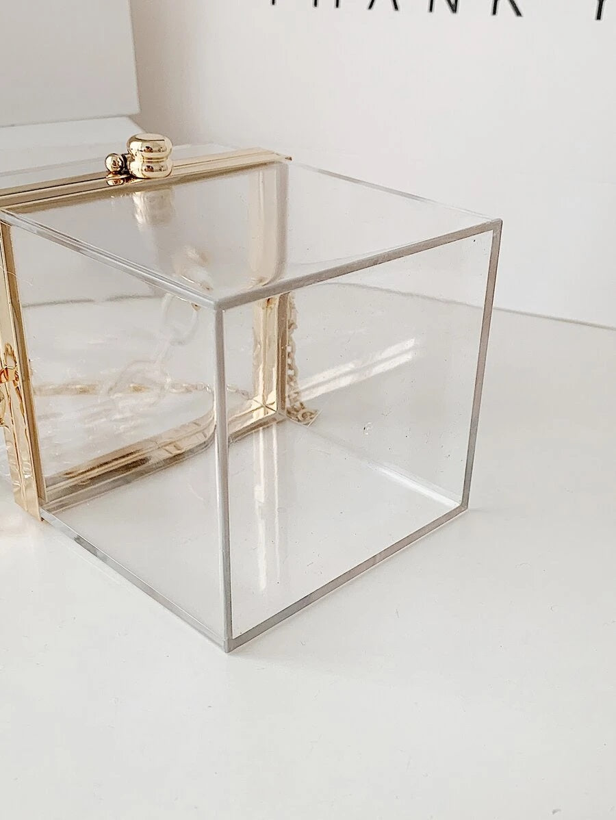 CM-BGS022710 Women Trendy Seoul Style Mini Clear Box Bag - White