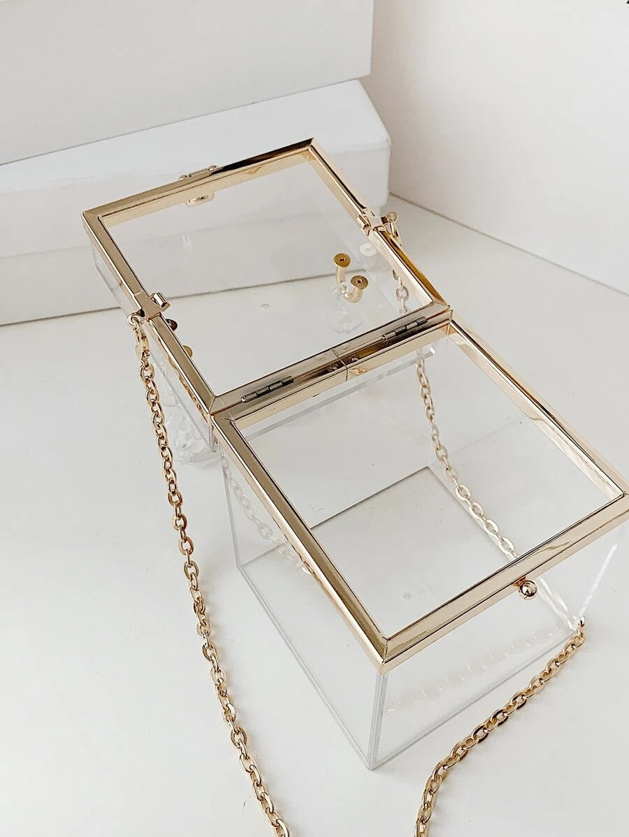 CM-BGS022710 Women Trendy Seoul Style Mini Clear Box Bag - White