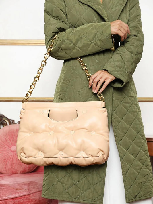 CM-BGS022351 Women Trendy Seoul Style Large Capacity Chain Crossbody Bag - Apricot