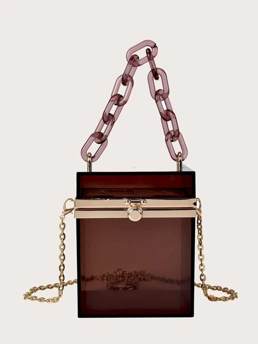 CM-BGS022701 Women Trendy Seoul Style Mini Clear Box Bag - Brown