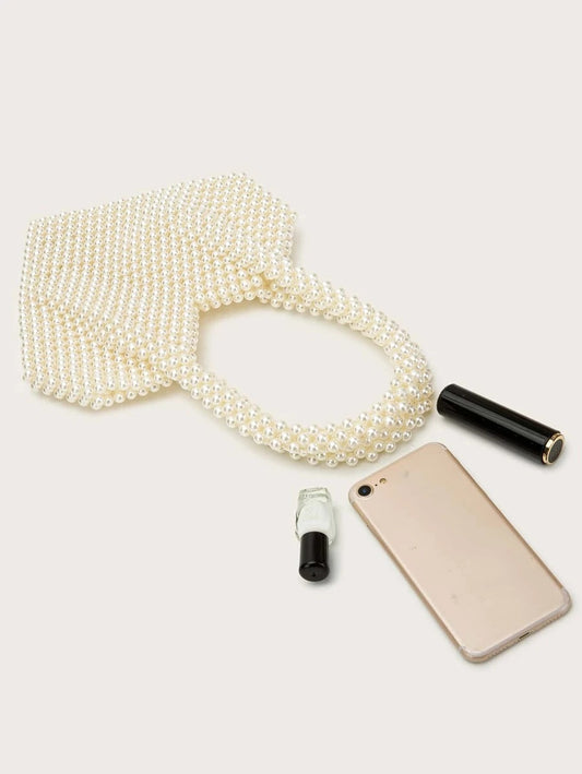 CM-BGS022085 Women Trendy Seoul Style Faux Pearl Beaded Heart Shaped Shoulder Bag