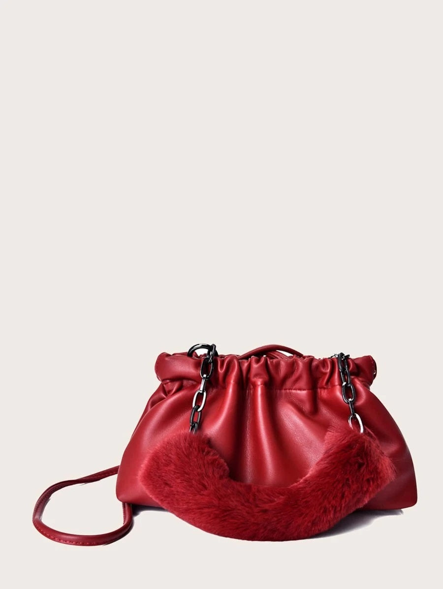 CM-BGS022423 Women Trendy Seoul Style Minimalist Ruched Bag - Red