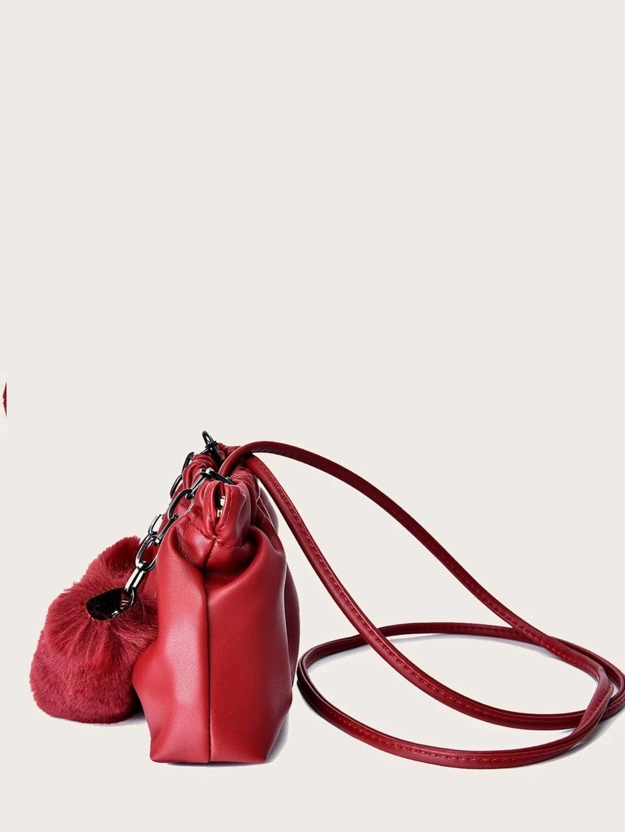 CM-BGS022423 Women Trendy Seoul Style Minimalist Ruched Bag - Red