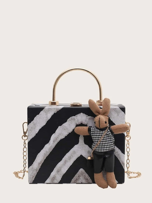 CM-BGS028098 Women Preppy Seoul Style Cartoon Charm Zebra Print Box Bag