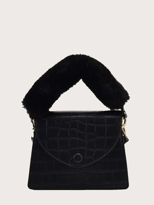 CM-BGS029301 Women Trendy Seoul Style Croc Embossed Fluffy Handle Satchel Bag