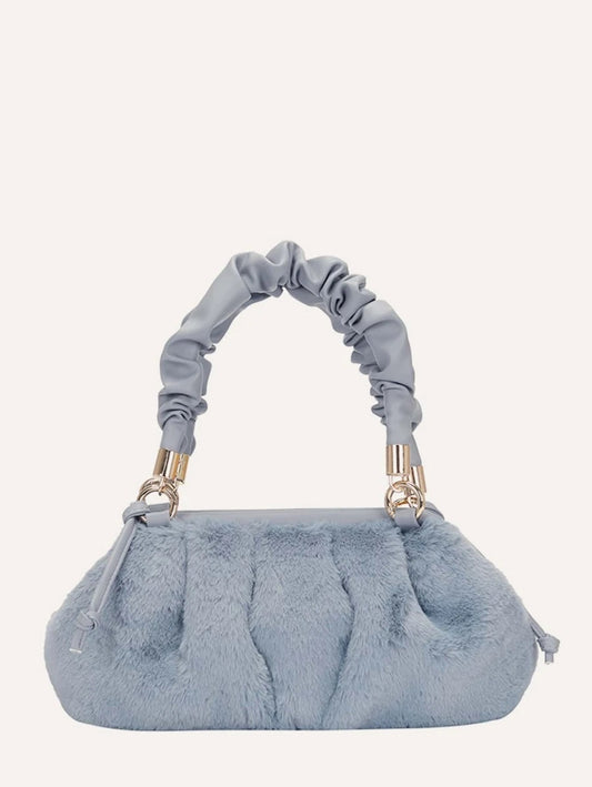 CM-BGS030840 Women Trendy Seoul Style Ruched Fluffy Satchel Bag - Blue
