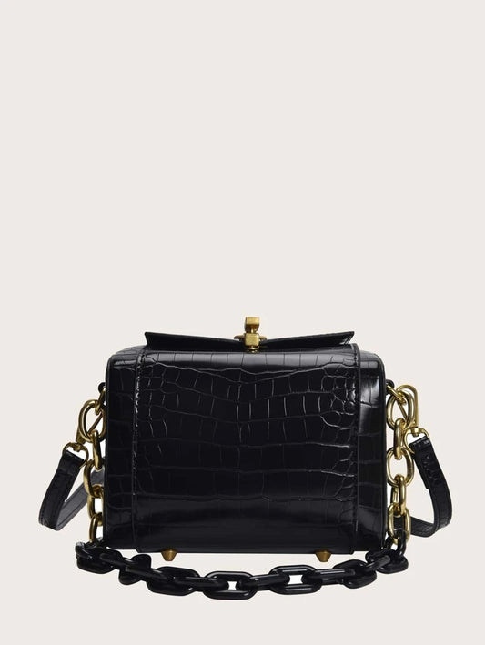 CM-BGS030378 Women Trendy Seoul Style Croc Embossed Shoulder Bag - Black