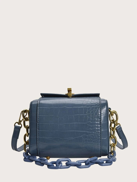 CM-BGS109335 Women Trendy Seoul Style Croc Embossed Shoulder Bag - Blue