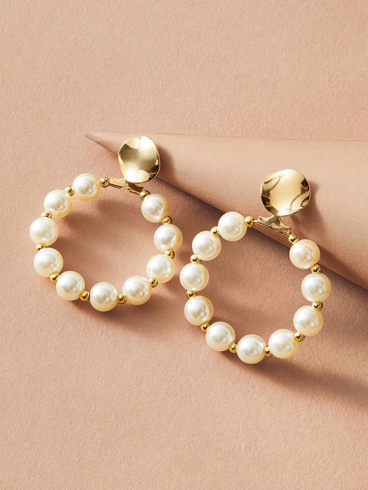CM-AXS110859 Women Trendy Seoul Style Faux Pearl Drop Earrings