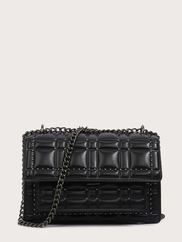 CM-BGS111882 Women Trendy Seoul Style Studded Decor Chain Crossbody Bag - Black