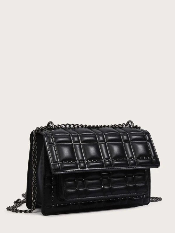 CM-BGS111882 Women Trendy Seoul Style Studded Decor Chain Crossbody Bag - Black