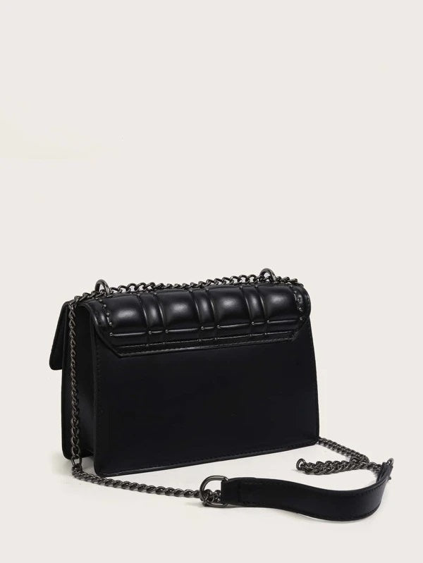 CM-BGS111882 Women Trendy Seoul Style Studded Decor Chain Crossbody Bag - Black