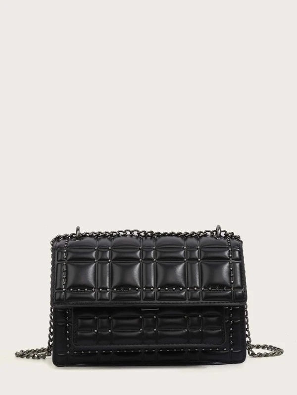 CM-BGS111882 Women Trendy Seoul Style Studded Decor Chain Crossbody Bag - Black