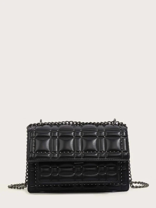 CM-BGS111882 Women Trendy Seoul Style Studded Decor Chain Crossbody Bag - Black
