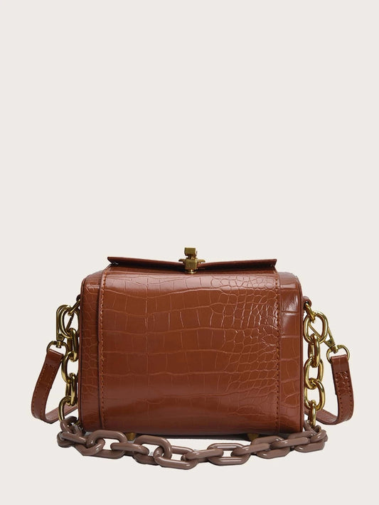 CM-BGS111032 Women Trendy Seoul Style Croc Embossed Shoulder Bag - Brown