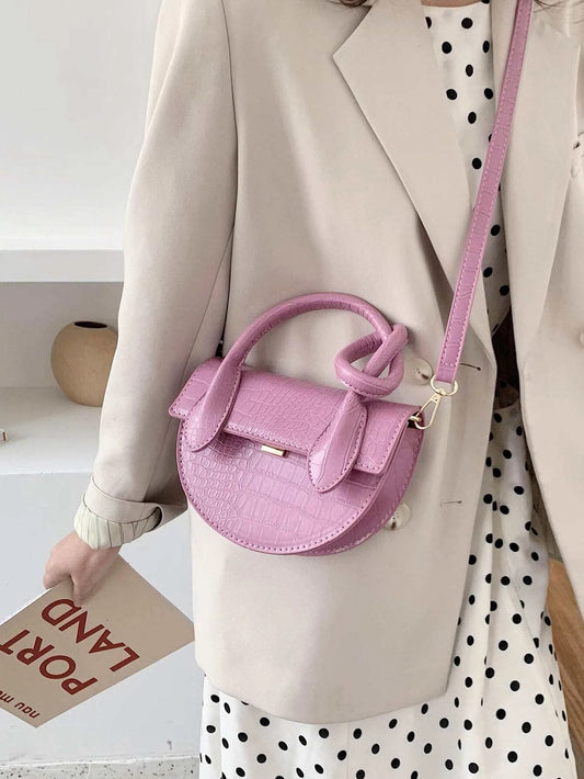 CM-BGS113443 Women Casual Seoul Style Semicircle Croc Embossed Satchel Bag - Purple