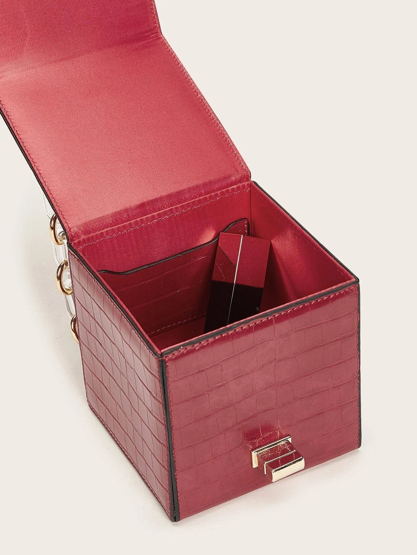 CM-BGS110350 Women Elegant Seoul Styl Mini Turn-Lock Chain Box Bag - Wine Red