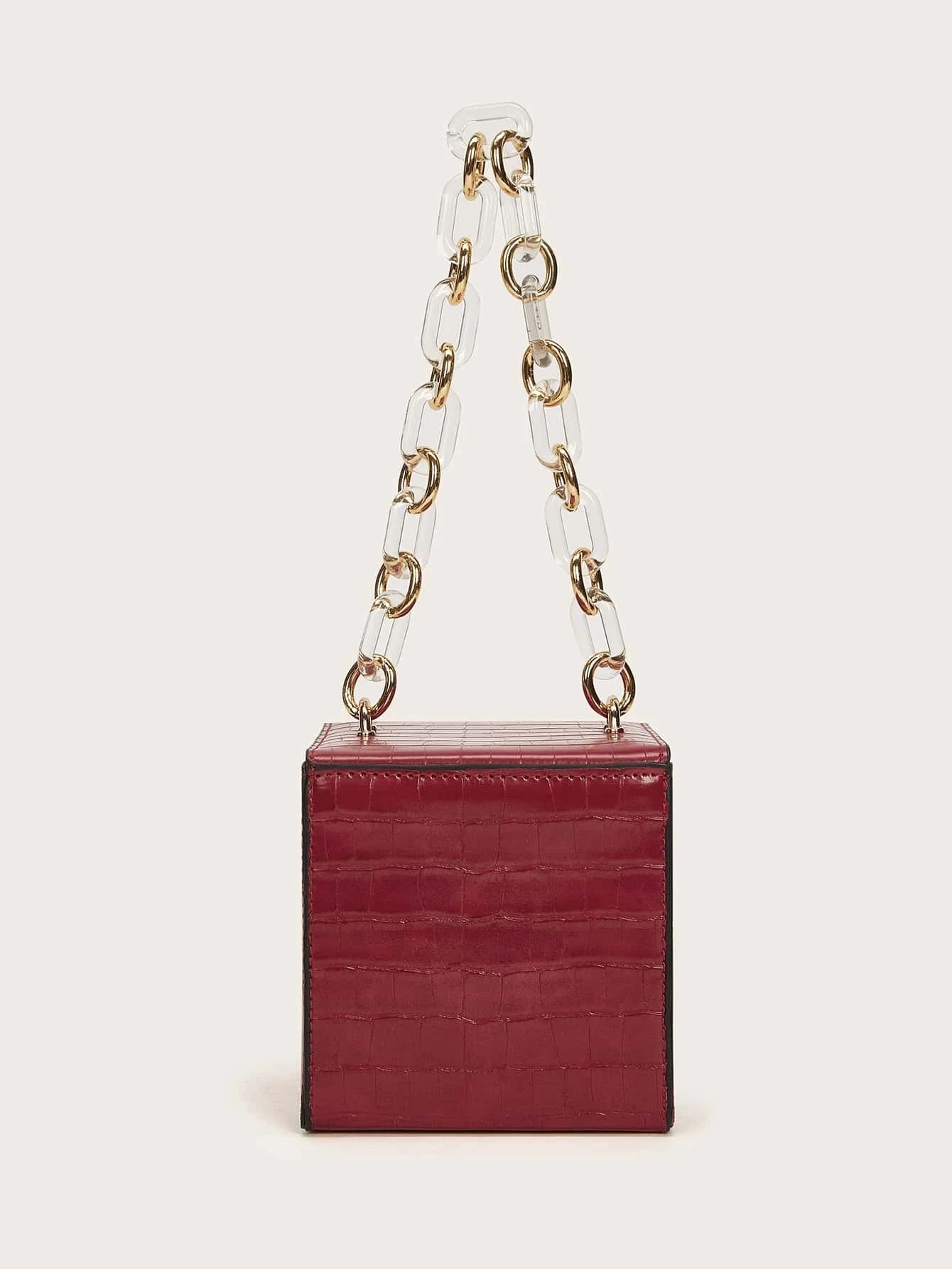 CM-BGS110350 Women Elegant Seoul Styl Mini Turn-Lock Chain Box Bag - Wine Red
