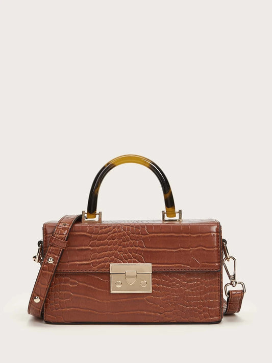 CM-BGS112591 Women Elegant Seoul Style Croc Embossed Flap Box Bag - Brown