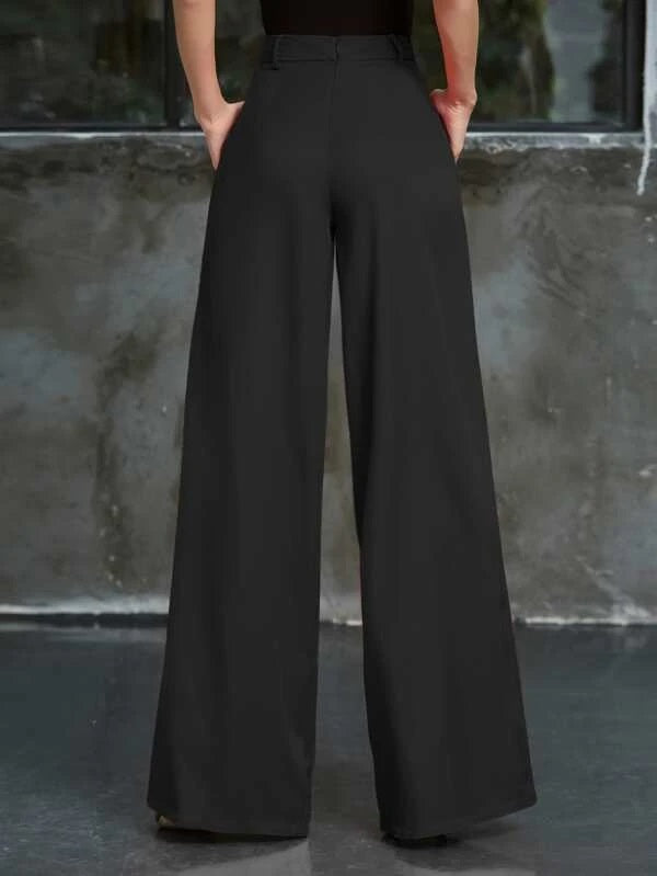 CM-BS201342 Women Elegant Seoul Style High Waist Pocket Side Wide Leg Pants - Black