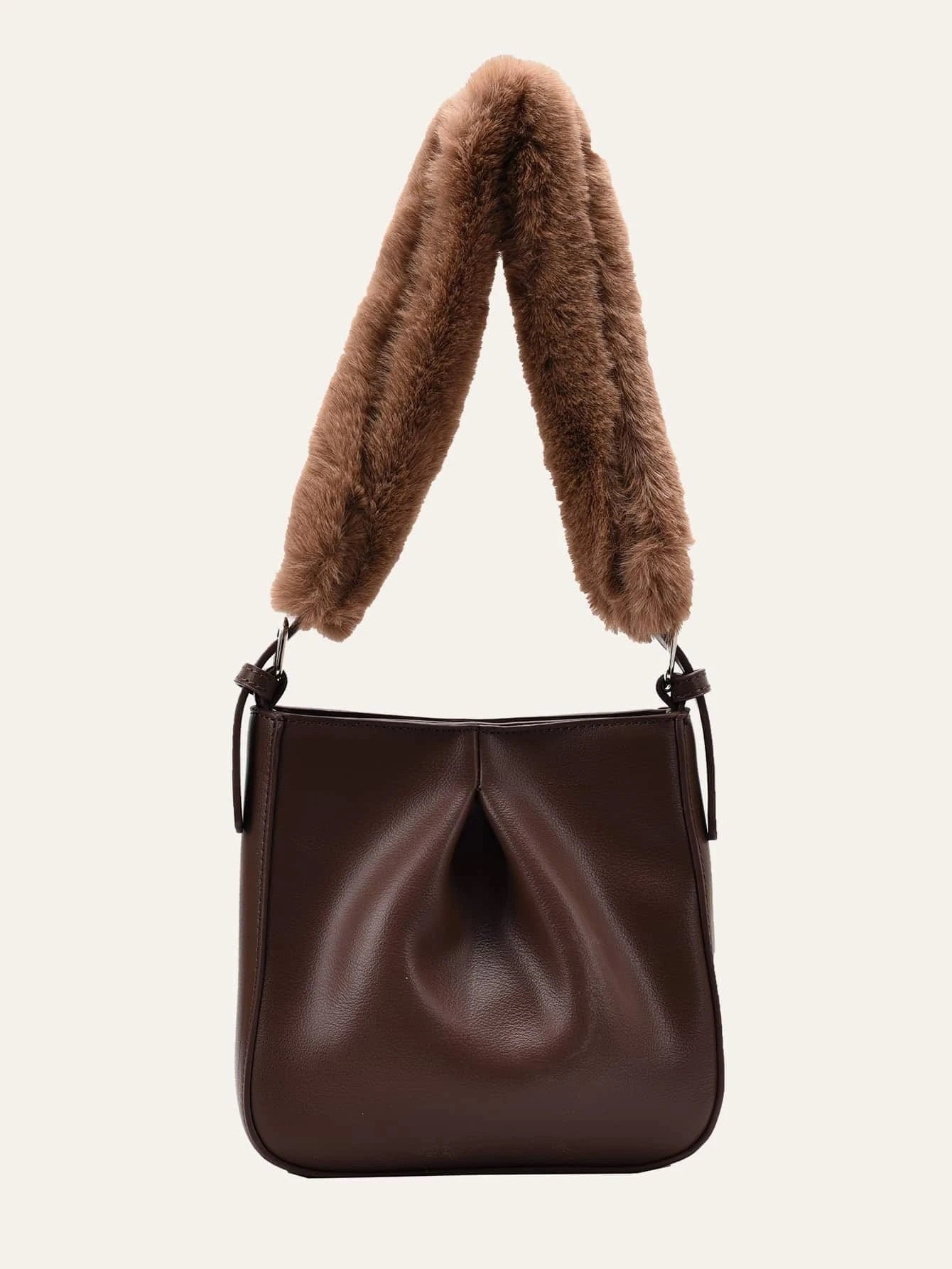 CM-BGS202819 Women Casual Seoul Style Fluffy Handle Satchel Bag - Brown