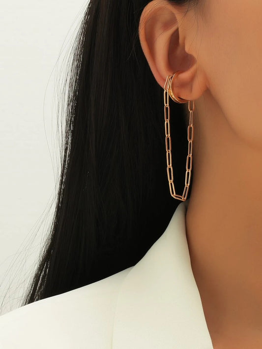 CM-AXS203583 Women Trendy Seoul Style Chain Drop Ear Cuff - Gold