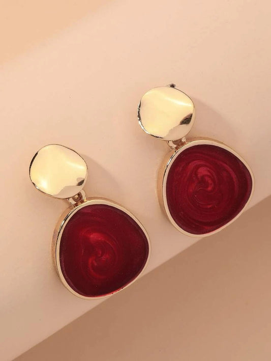 CM-AXS204984 Women Casual Seoul Style Irregular Geometric Drop Earrings - Red