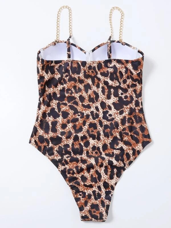 CM-SWS201626 Women Trendy Seoul Style Leopard Push Up Underwire One Piece Swimsuit