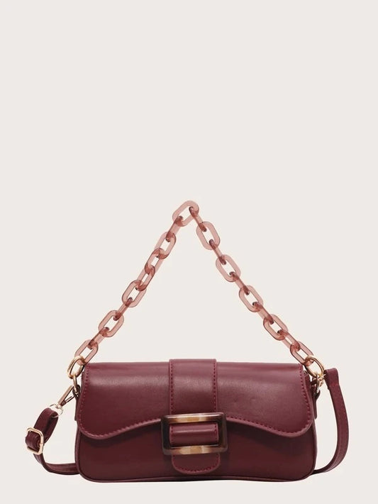 CM-BGS217494 Women Trendy Seoul Style Buckle Strap Satchel Bag - Red