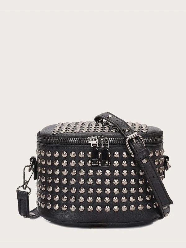 CM-BGS218131 Women Trendy Seoul Style Rivet Decor Bucket Bag - Black