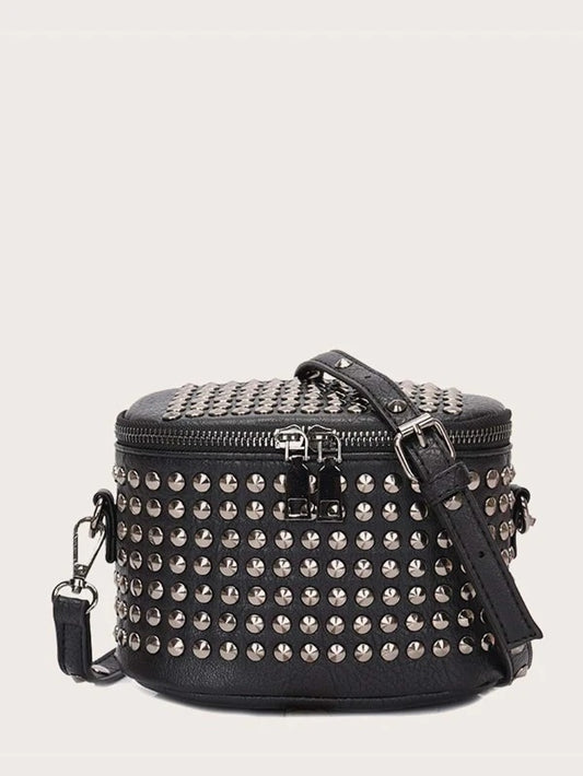 CM-BGS218131 Women Trendy Seoul Style Rivet Decor Bucket Bag - Black