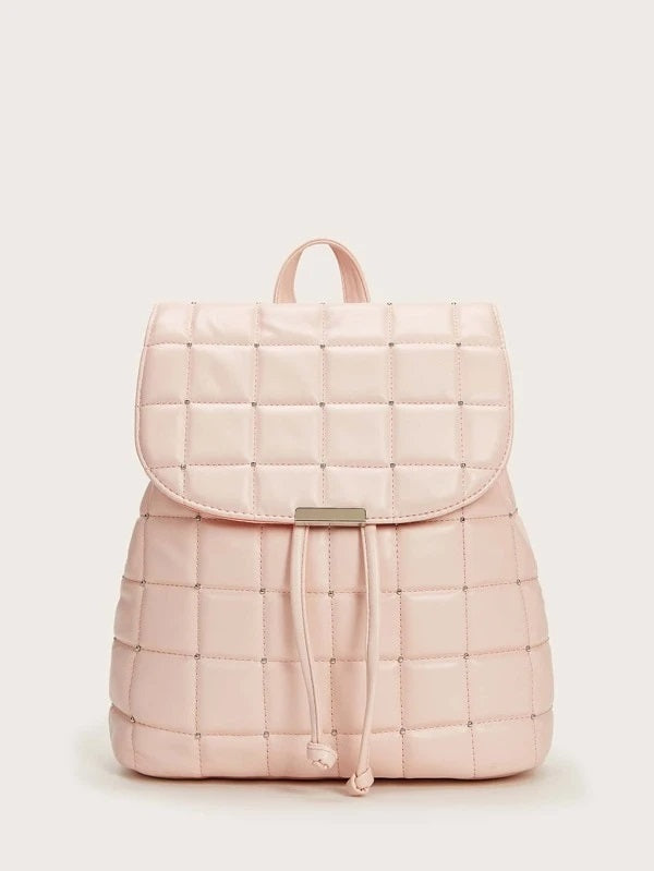 CM-BGS027291 Women Elegant Seoul Style Studded Decor Quilted Flap Backpack - Pink