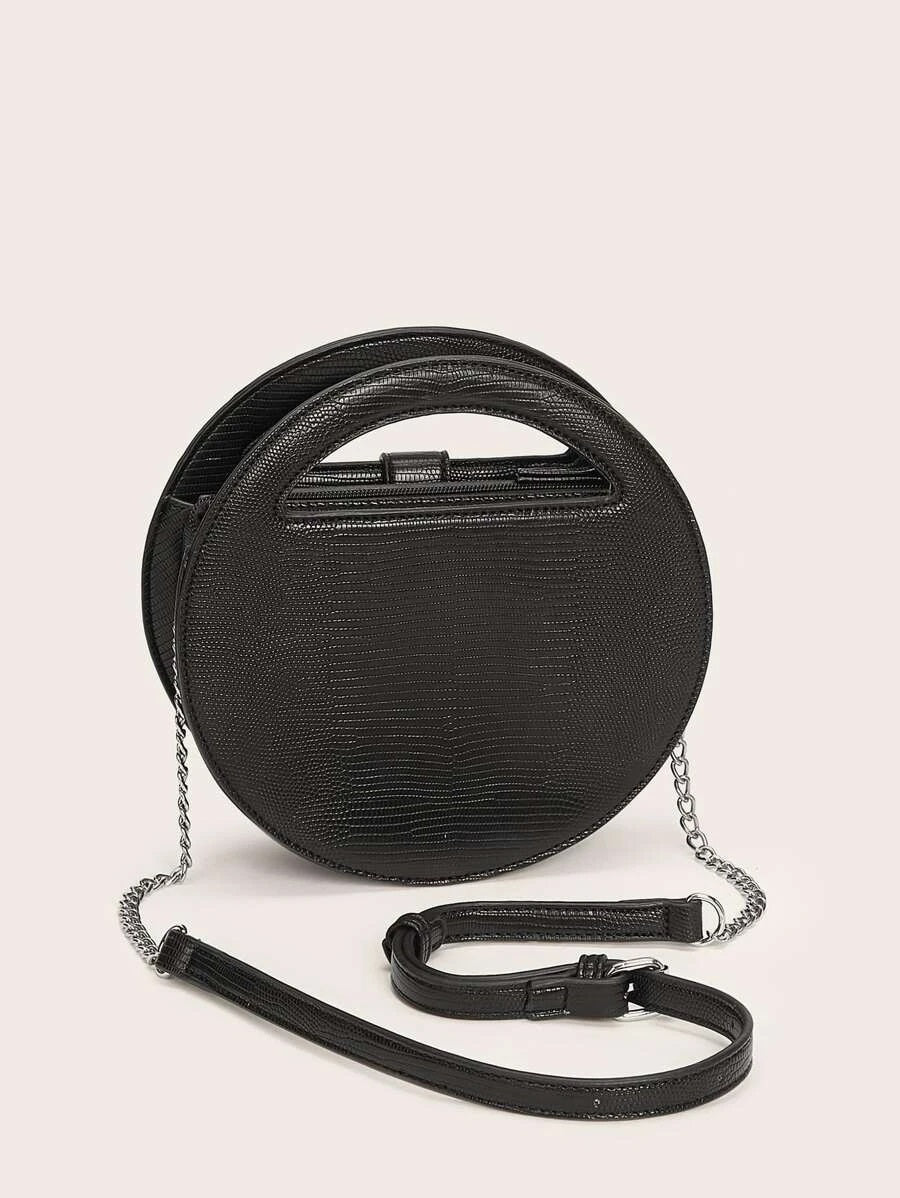 CM-BGS118996 Women Casual Seoul Style Twist Lock Chain Circle Bag - Black