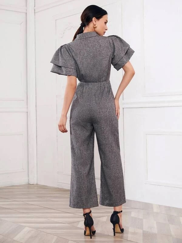 CM-JS222670 Women Elegant Seoul Style Butterfly Sleeve Linen Look Palazzo Jumpsuit - Dark Gray