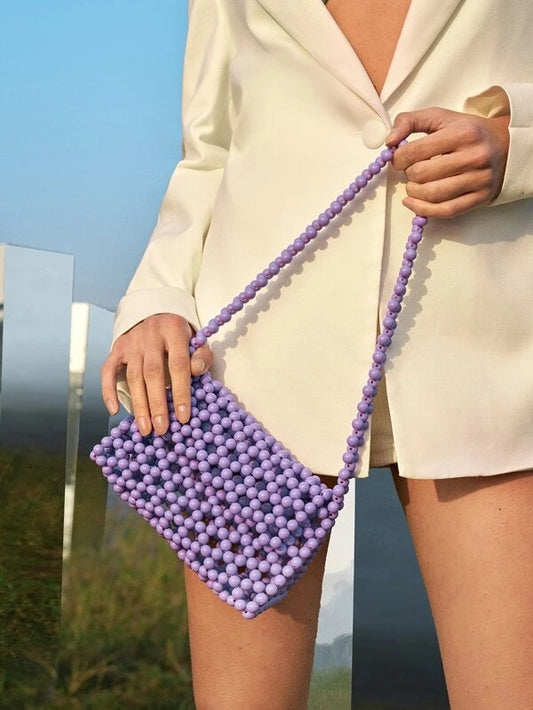 CM-BGS127792 Women Trendy Seoul Styel Beaded Shoulder Bag - Purple