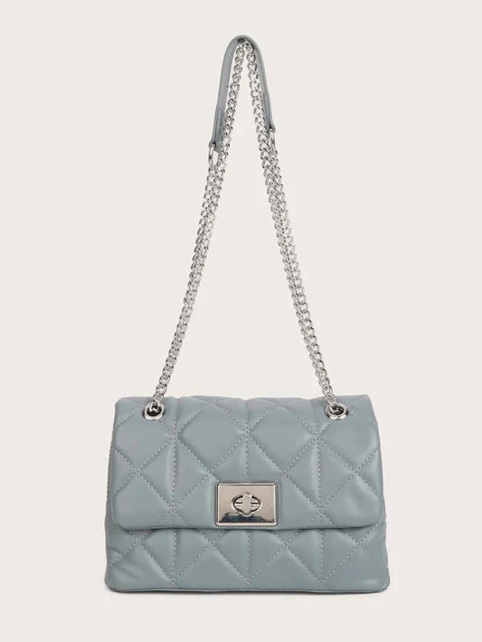 CM-BGS229562 Women Trendy Seoul Style Quilted Chain Shoulder Bag - Blue