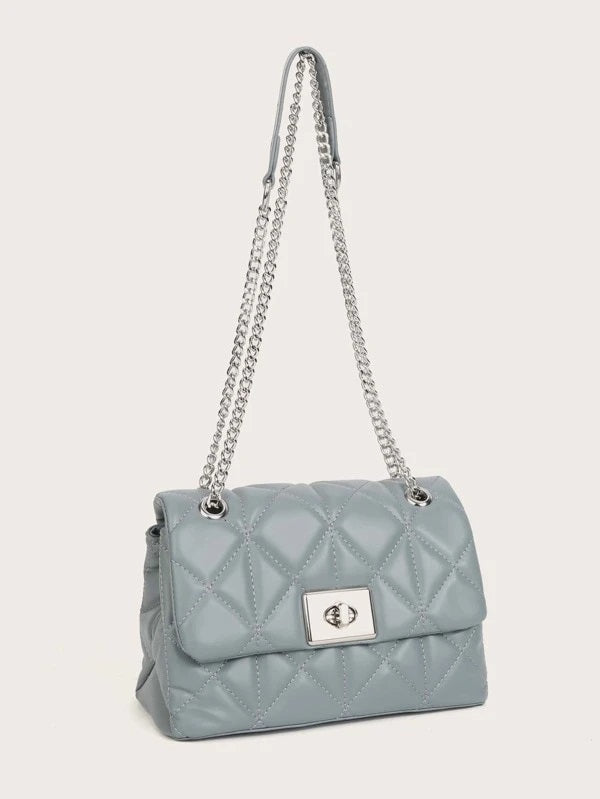 CM-BGS229562 Women Trendy Seoul Style Quilted Chain Shoulder Bag - Blue