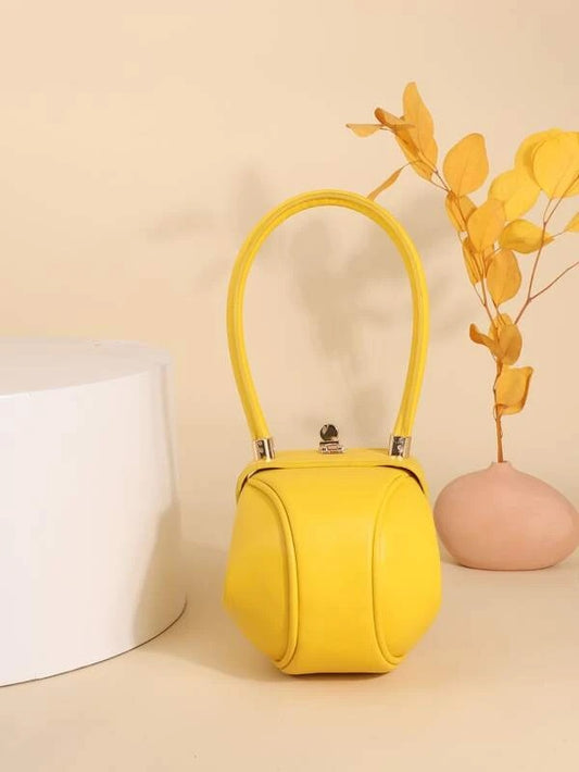 CM-BGS230850 Women Trendy Seoul Style Structured Twist Lock Shoulder Bag - Yellow