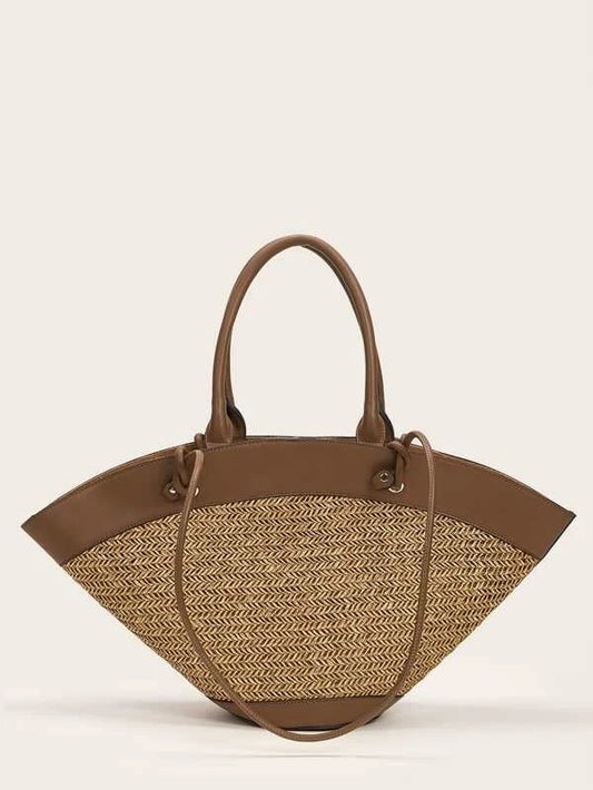 CM-BGS209607 Women Trendy Seoul Style Straw Tote Bag - Brown