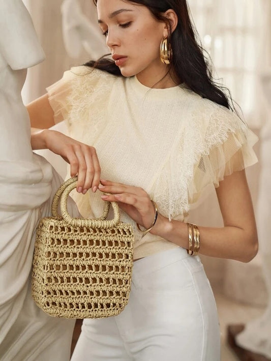 CM-BGS209112 Women Trendy Seoul Style Hollow Out Satchel Bag - Camel