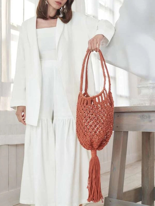 CM-BGS127033 Women Trendy Seoul Style Tassel Decor Woven Shoulder Bag