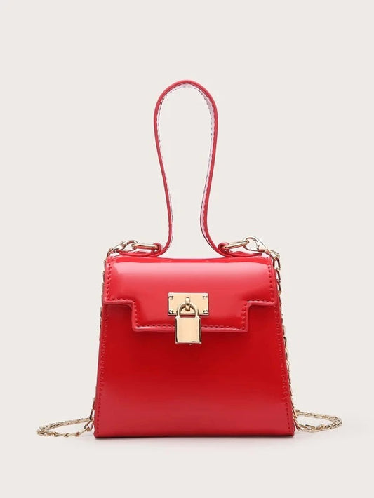 CM-BGS105496 Women Trendy Seoul Style Mini Metal Lock Flap Satchel Bag - Red