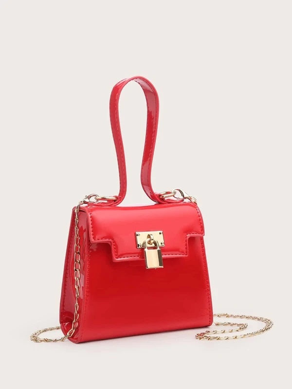 CM-BGS105496 Women Trendy Seoul Style Mini Metal Lock Flap Satchel Bag - Red