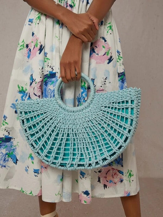 CM-BGS215191 Women Trendy Seoul Style Solid Straw Bag - Blue