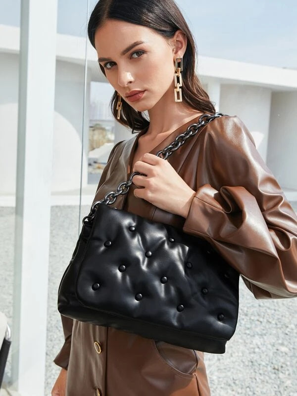 CM-BGS111444 Women Elegant Seoul Style Structured Shoulder Bag - Black