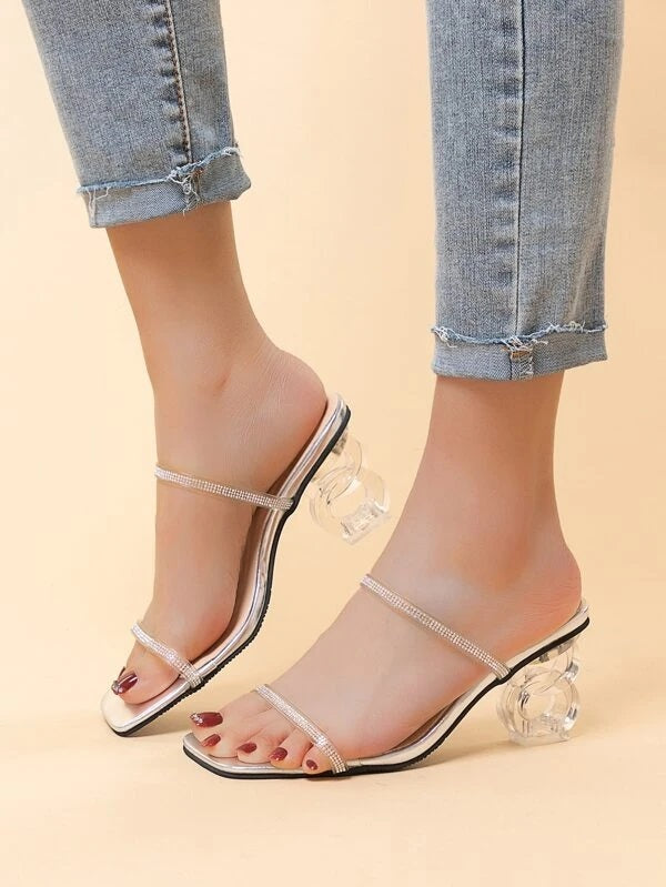 CM-SHS107984 Women Trendy Seoul Style Open Toe Clear Heeled Mules - Silver