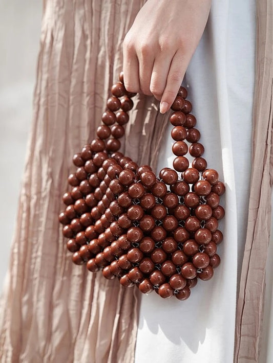 CM-BGS127094 Women Trendy Seoul Style Beaded Satchel Bag - Brown