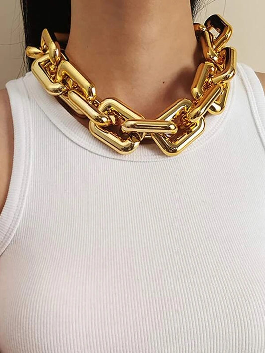 CM-AXS112644 Women Trendy Seoul Geometric Chain Necklace - Gold