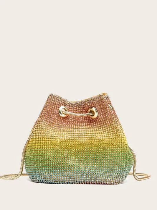 CM-BGS113706 Women Trendy Seoul Style Allover Rhinestone Decor Bucket Bag